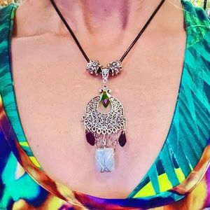 Victorian Goth Moonstone & Crystal Necklace